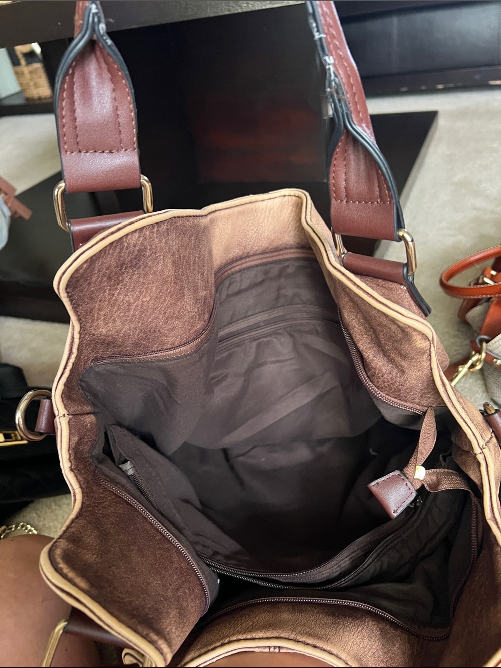 Brown Distressed Leather Hobo Tote - Picture 4 of 4